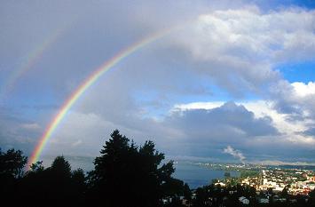 Paisaje, arcoiris, ciudad
